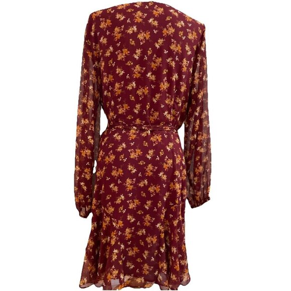 MSK Fit and Flare Dress Womens L Ruby Wine Sheer Micro Floral Fairy Whimsical - Picture 6 of 15